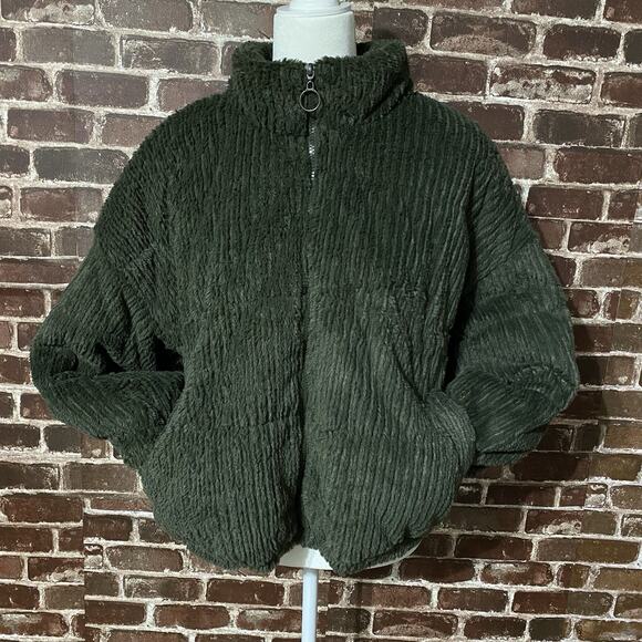 Women's Full Zip Sherpa Bomber Jacket - Wild Fable Green XL Y2K Look - Picture 1 of 12